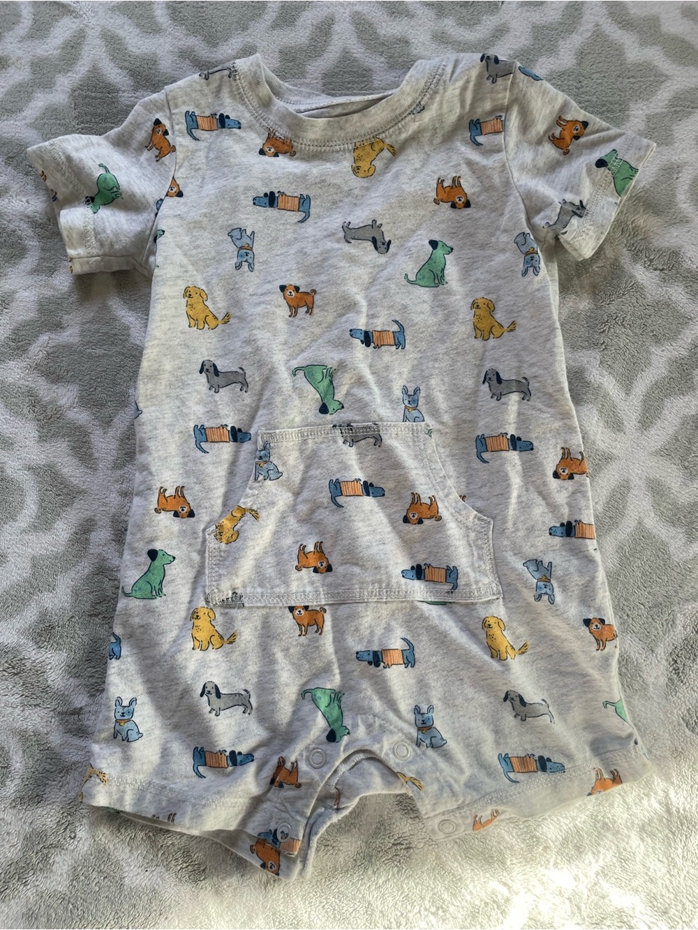 Carter's Light Heather Gray Romper with Pastel Prints